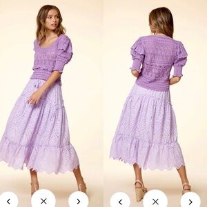 70/21 Pointelle Knit Crochet Square-Neck Sweater Top‎ NWT